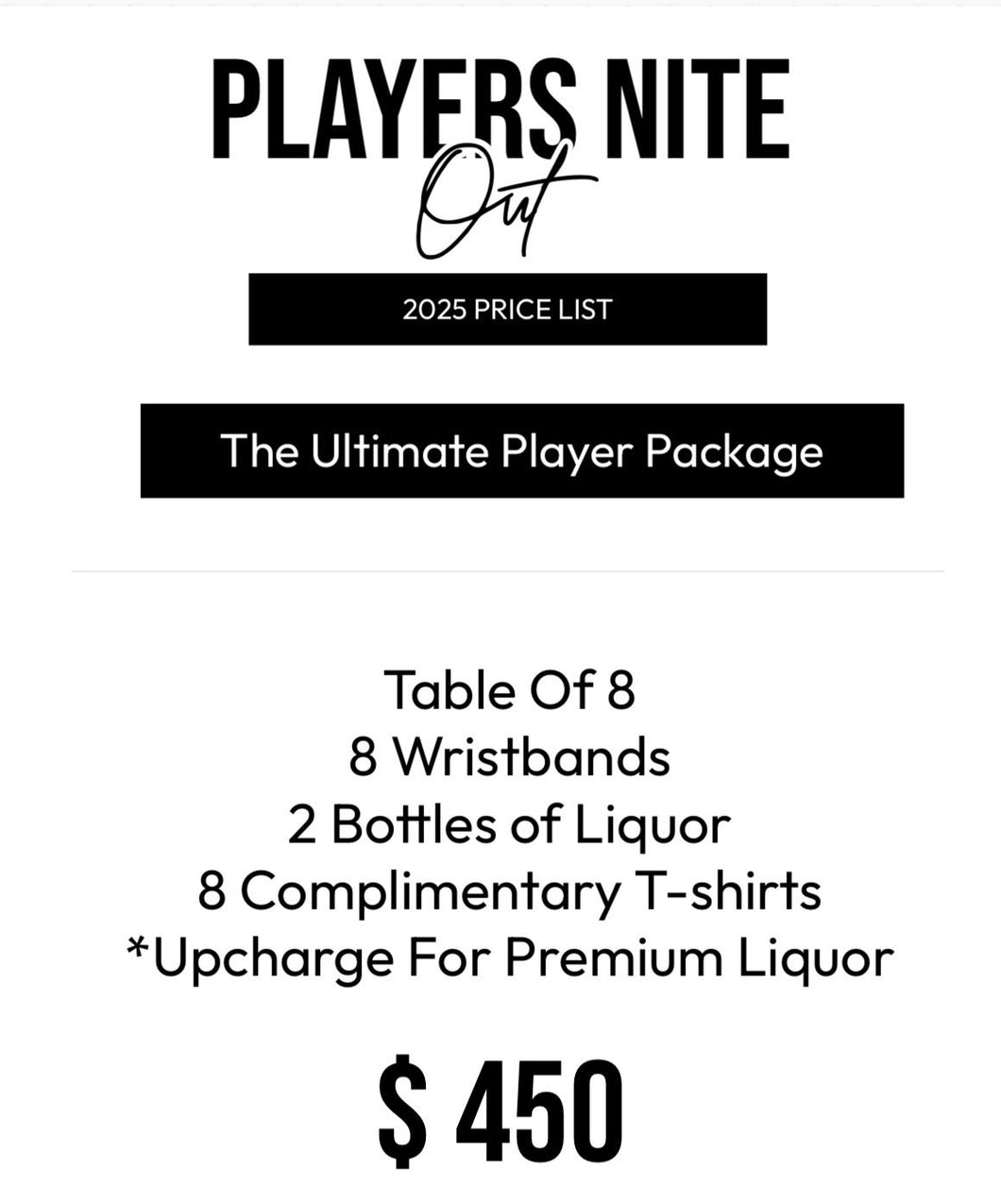 THE ULTIMATE PLAYER PACKAGE FOR 8 GUESTS