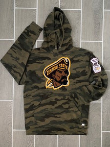 CENTRAL STATE "BOUT IT BOUT IT" CAMO HOODED UNISEX SWEATSHIRT W/CHENILLE PATCH