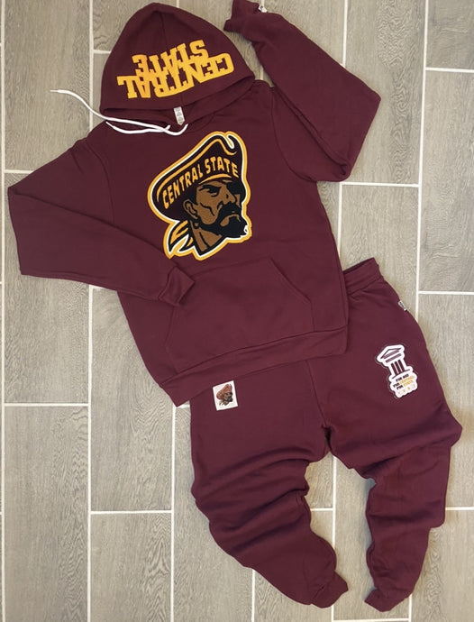 MAROON UNISEX MARAUDER JOGGER W/ HOODED SWEATSHIRT W/ CHENILLE PATCH